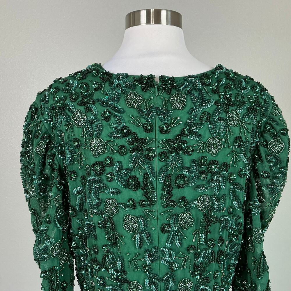 Mac Duggal 5497 Sequined Long Sleeve A-Line Gown Emerald Green Size 10 Dress - Picture 9 of 12